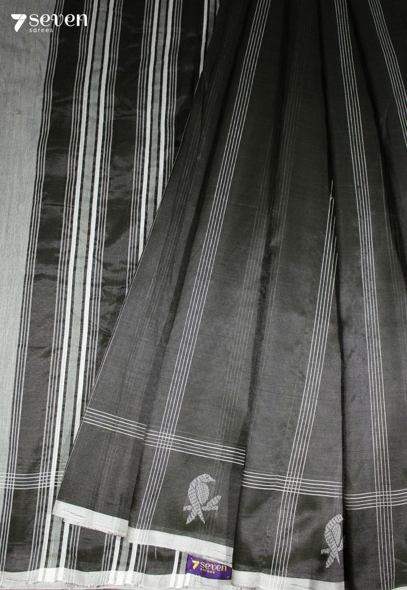 Rajavallari Signature Seven Handloom Dark Green Bangalore Vegan Silk Saree - Seven Sarees - Saree - Seven Sarees