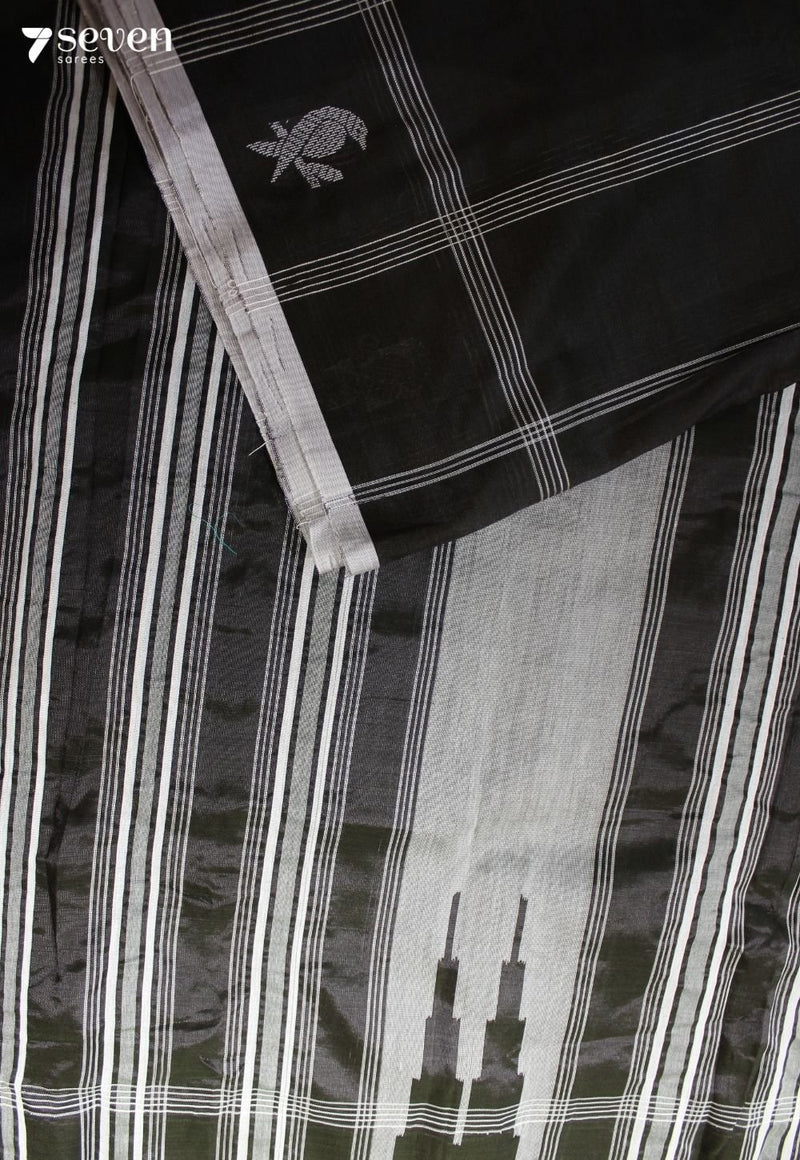 Rajavallari Signature Seven Handloom Dark Green Bangalore Vegan Silk Saree - Seven Sarees - Saree - Seven Sarees