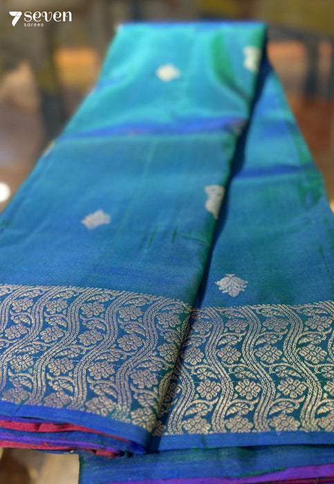 Raspberry Signature Seven Handloom Peacock blue/Pink Bangalore Pure Silk Saree|Silk Mark Certified - Seven Sarees - Saree - Seven Sarees
