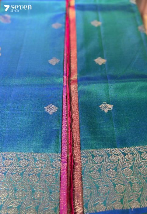 Raspberry Signature Seven Handloom Peacock blue/Pink Bangalore Pure Silk Saree|Silk Mark Certified - Seven Sarees - Saree - Seven Sarees