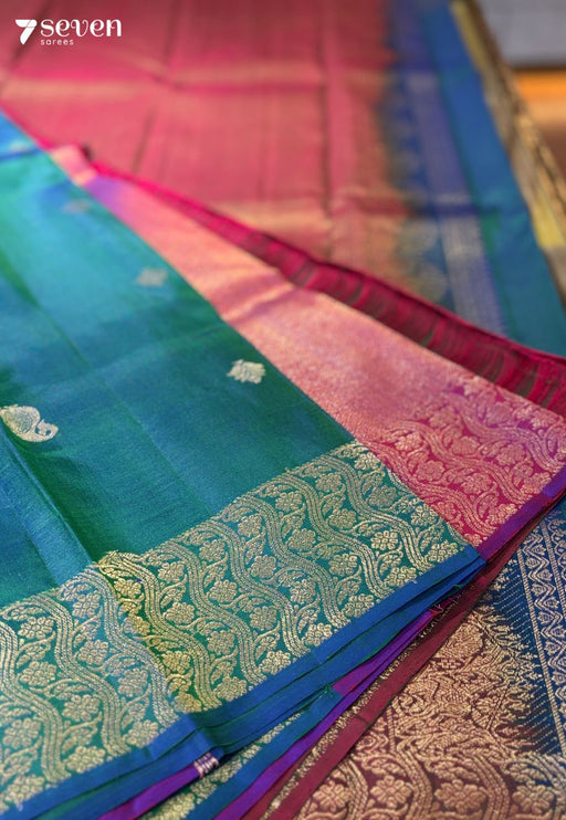 Raspberry Signature Seven Handloom Peacock blue/Pink Bangalore Pure Silk Saree|Silk Mark Certified - Seven Sarees - Saree - Seven Sarees