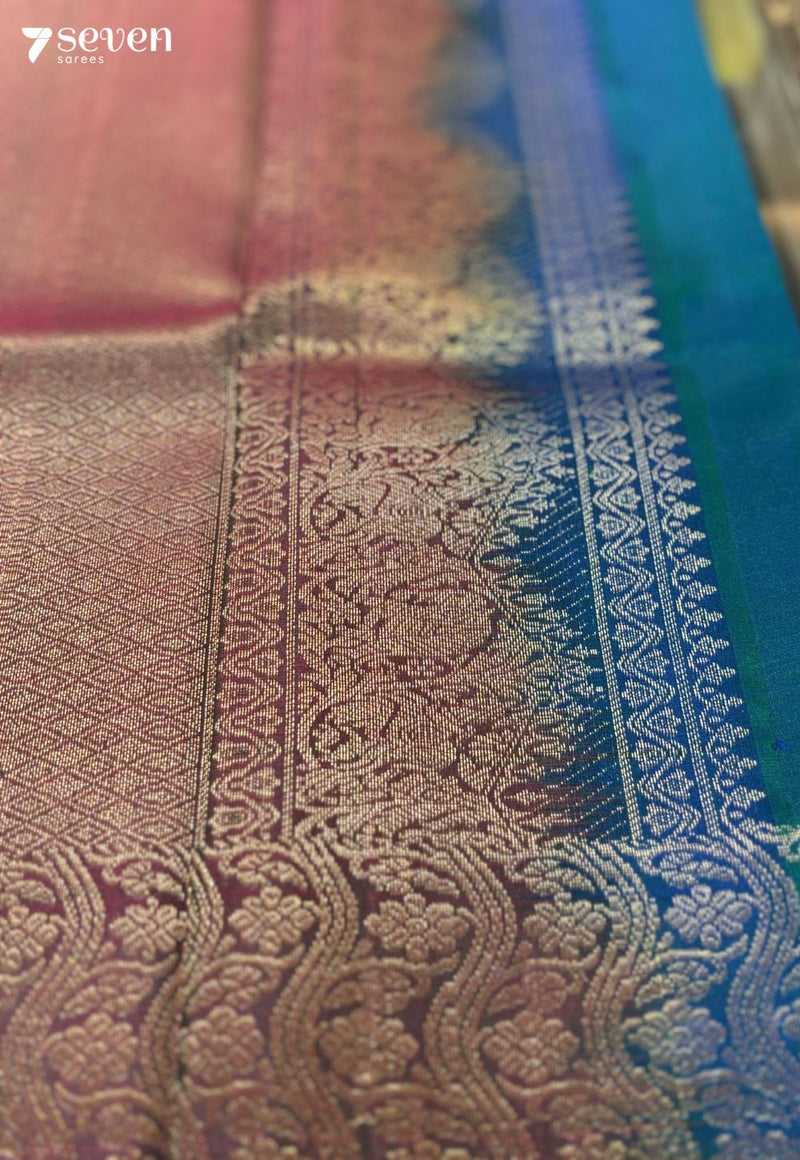 Raspberry Signature Seven Handloom Peacock blue/Pink Bangalore Pure Silk Saree|Silk Mark Certified - Seven Sarees - Saree - Seven Sarees