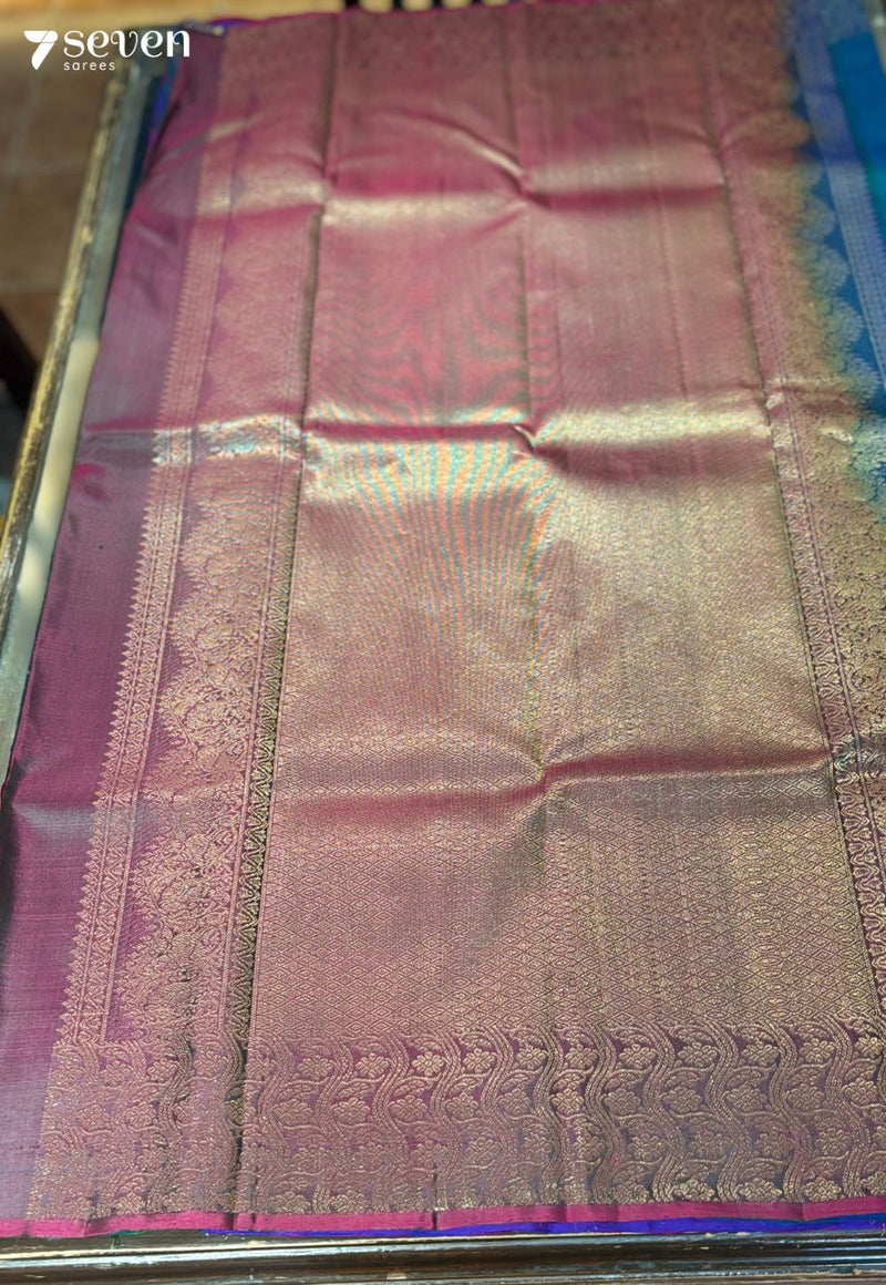 Raspberry Signature Seven Handloom Peacock blue/Pink Bangalore Pure Silk Saree|Silk Mark Certified - Seven Sarees - Saree - Seven Sarees