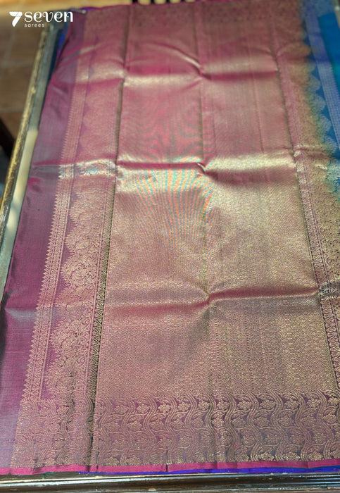 Raspberry Signature Seven Handloom Peacock blue/Pink Bangalore Pure Silk Saree|Silk Mark Certified - Seven Sarees - Saree - Seven Sarees