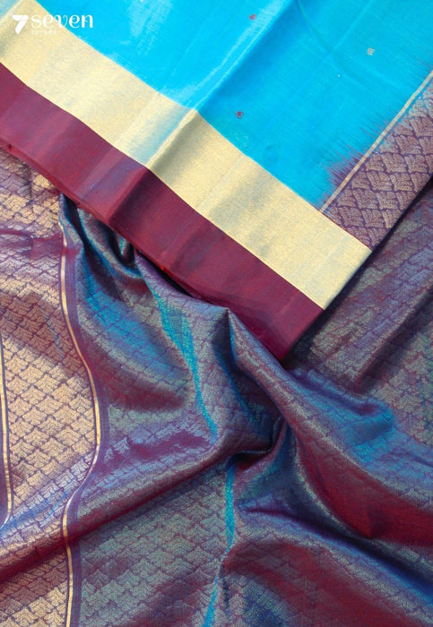Ratnamysuri Signature Seven Handloom Blue Bangalore Pure Silk Cotton Saree - Seven Sarees - Saree - Seven Sarees