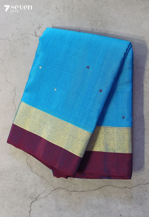 Ratnamysuri Signature Seven Handloom Blue Bangalore Pure Silk Cotton Saree - Seven Sarees - Saree - Seven Sarees