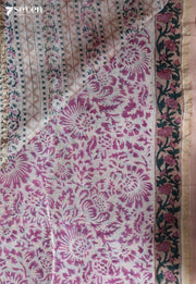 Ravanika Jaipur Off White Hand Block Printed Silk Cotton Saree - Seven Sarees - Saree - Seven Sarees