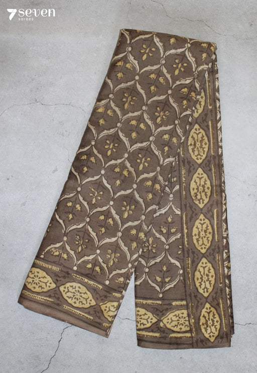 Raviniya Jaipur Brown Hand Block Printed Vegetable Dyed 100% Cotton Saree - Seven Sarees - Saree - Seven Sarees