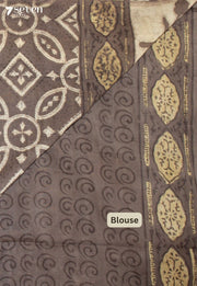 Raviniya Jaipur Brown Hand Block Printed Vegetable Dyed 100% Cotton Saree - Seven Sarees - Saree - Seven Sarees