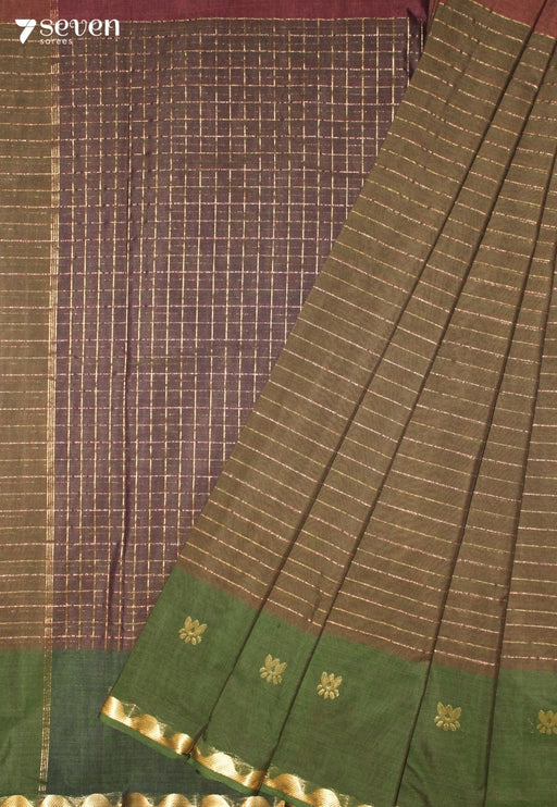 Rayanvi Signature Seven Handloom Green Bangalore Pure Cotton Saree - Seven Sarees - Saree - Seven Sarees