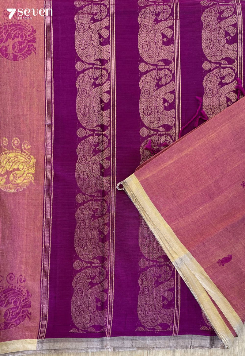 Red Sand Signature Seven Handloom Pink Bangalore Pure Cotton Saree - Seven Sarees - Saree - Seven Sarees