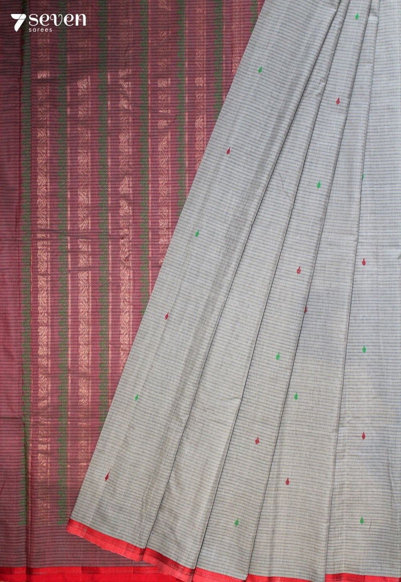 Rethal Signature Seven Handloom Grey Bangalore Pure Cotton Saree - Seven Sarees - Saree - Seven Sarees