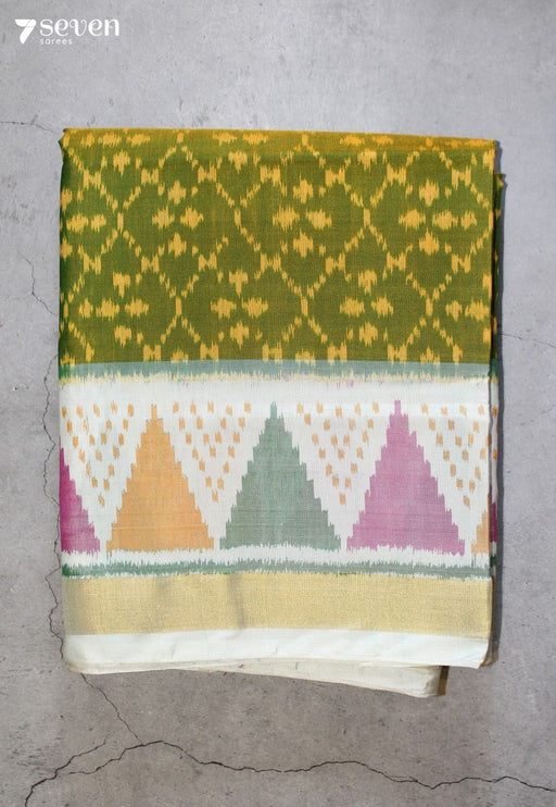 Retholi Patola Handloom Single Ikkat Green Pure Silk Saree|Silk Mark Certified - Seven Sarees - Saree - Seven Sarees