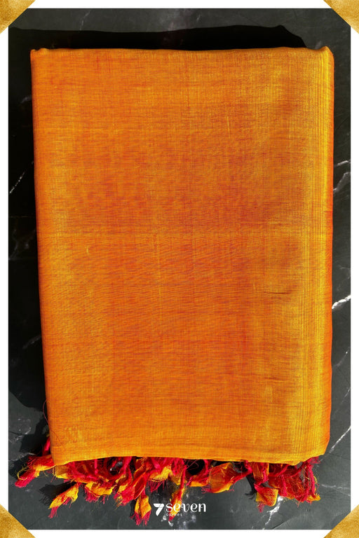 Revathi Mangalagiri Handloom Orange Vegan Silk Saree - Seven Sarees - Saree - Seven Sarees