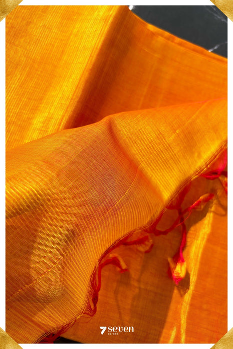 Revathi Mangalagiri Handloom Orange Vegan Silk Saree - Seven Sarees - Saree - Seven Sarees