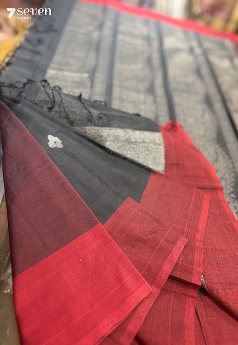 Reya Signature Seven Handloom Red/Black Bangalore Pure Cotton Saree - Seven Sarees - Saree - Seven Sarees