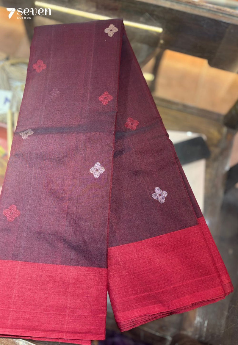 Reya Signature Seven Handloom Red/Black Bangalore Pure Cotton Saree - Seven Sarees - Saree - Seven Sarees