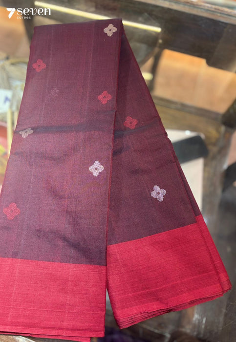 Reya Signature Seven Handloom Red/Black Bangalore Pure Cotton Saree - Seven Sarees - Saree - Seven Sarees
