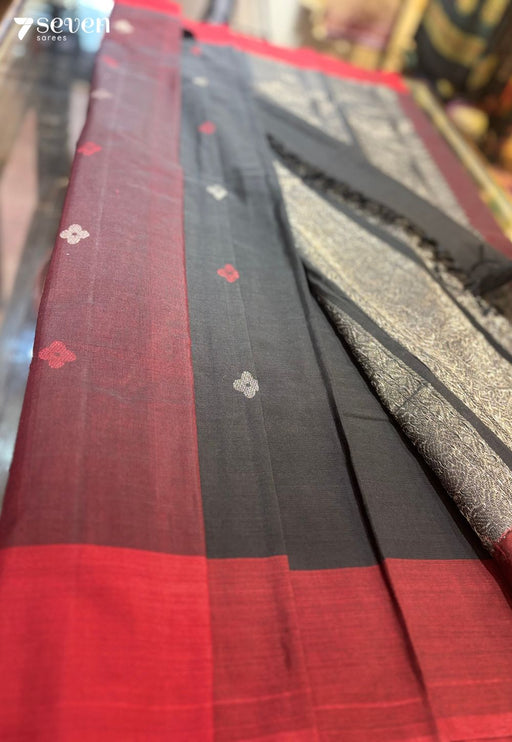 Reya Signature Seven Handloom Red/Black Bangalore Pure Cotton Saree - Seven Sarees - Saree - Seven Sarees