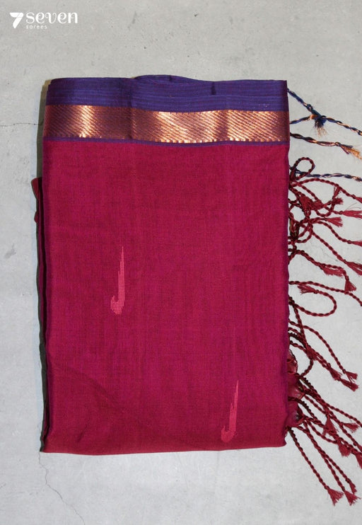 Rihvaya Signature Seven Handloom Red Bangalore Pure Cotton Saree - Seven Sarees - Saree - Seven Sarees