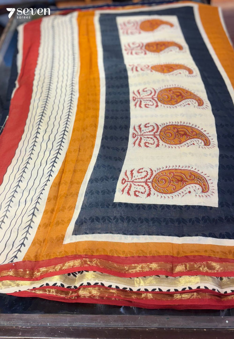 Ripples & Rest Jaipur Black Handblock 100% Cotton Saree - Seven Sarees - Saree - Seven Sarees