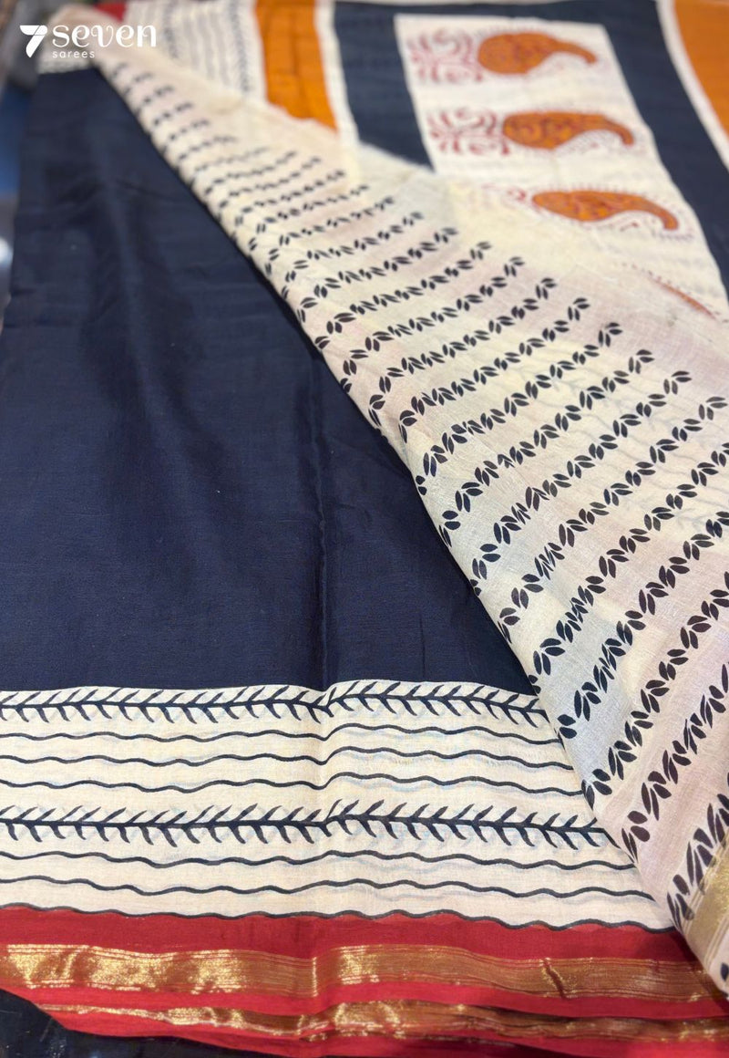 Ripples & Rest Jaipur Black Handblock 100% Cotton Saree - Seven Sarees - Saree - Seven Sarees