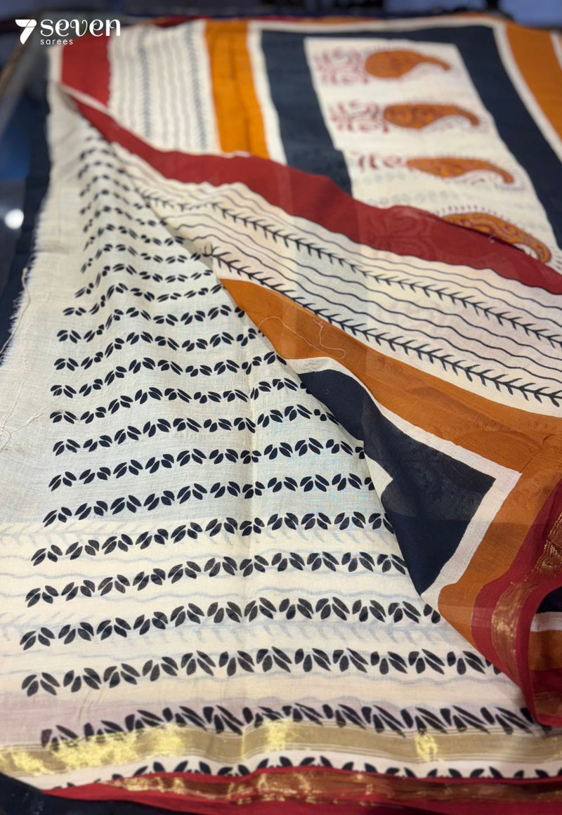 Ripples & Rest Jaipur Black Handblock 100% Cotton Saree - Seven Sarees - Saree - Seven Sarees