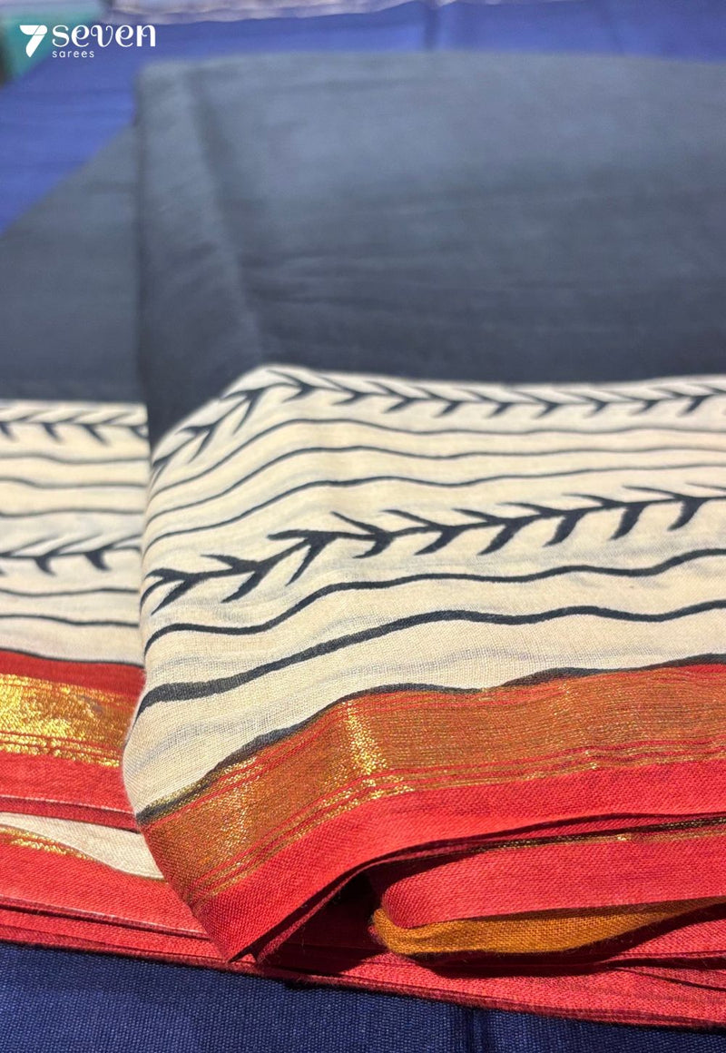 Ripples & Rest Jaipur Black Handblock 100% Cotton Saree - Seven Sarees - Saree - Seven Sarees