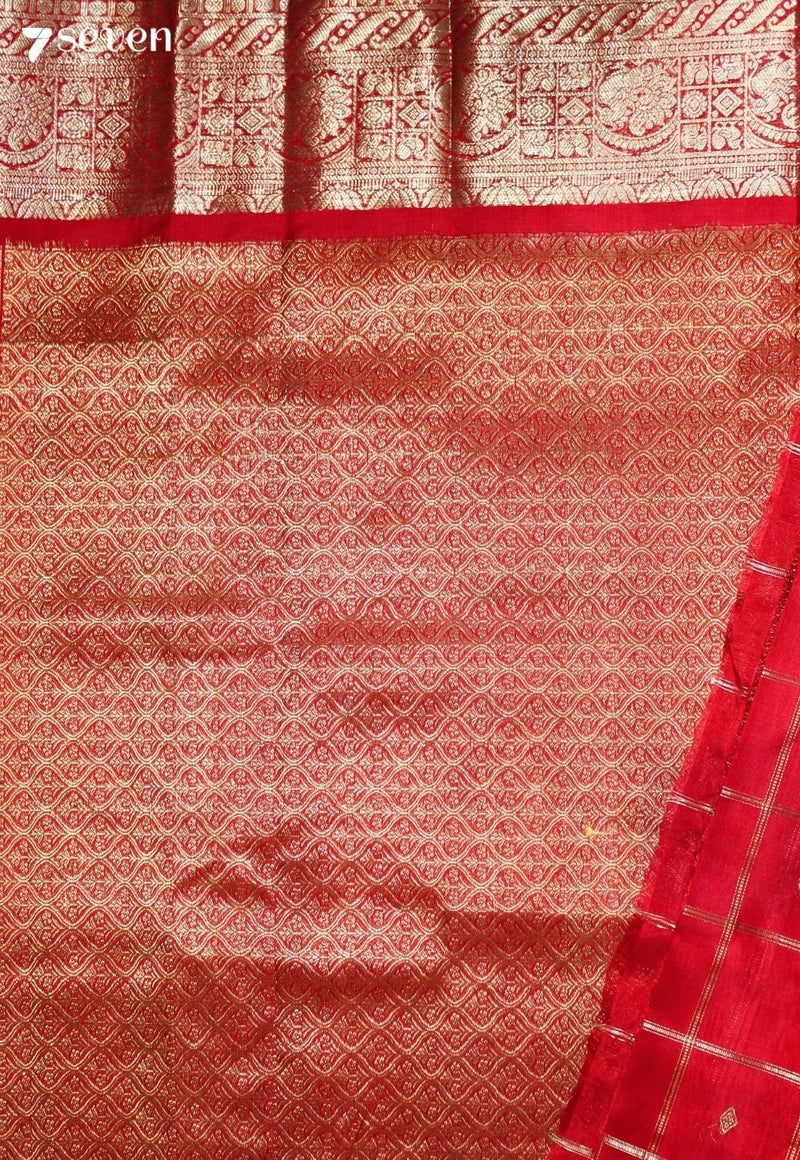 Rishita Handloom Venkatagiri Pattu 100% Silk Red Saree | Silk Mark Certified - Seven Sarees - Seven Sarees