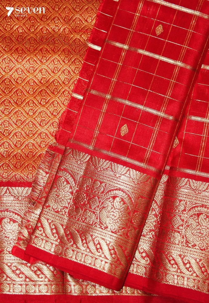 Rishita Handloom Venkatagiri Pattu 100% Silk Red Saree | Silk Mark Certified - Seven Sarees - Seven Sarees