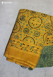 Rithama Kutch Yellow Pure Handmade Ajrakh 100% Cotton Saree - Seven Sarees - Saree - Seven Sarees