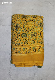 Rithama Kutch Yellow Pure Handmade Ajrakh 100% Cotton Saree - Seven Sarees - Saree - Seven Sarees
