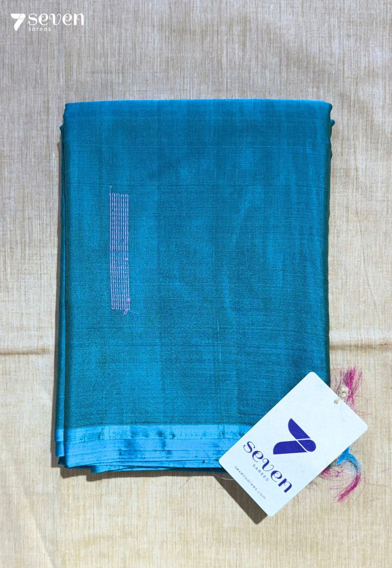 Rittika Signature Seven Handloom Bliue Bangalore Pure Silk Cotton Saree - Seven Sarees - Saree - Seven Sarees