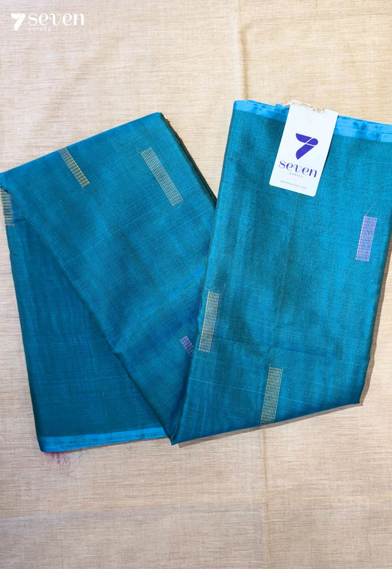 Rittika Signature Seven Handloom Bliue Bangalore Pure Silk Cotton Saree - Seven Sarees - Saree - Seven Sarees