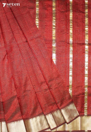 Ritvaya Mangalagiri Handloom Red Silk Cotton Checked Saree - Seven Sarees - Saree - Seven Sarees