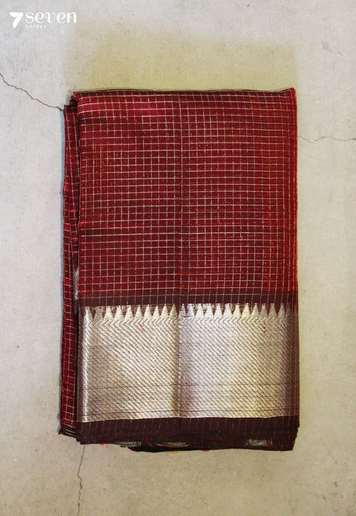 Ritvaya Mangalagiri Handloom Red Silk Cotton Checked Saree - Seven Sarees - Saree - Seven Sarees