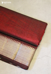 Ritvaya Mangalagiri Handloom Red Silk Cotton Checked Saree - Seven Sarees - Saree - Seven Sarees