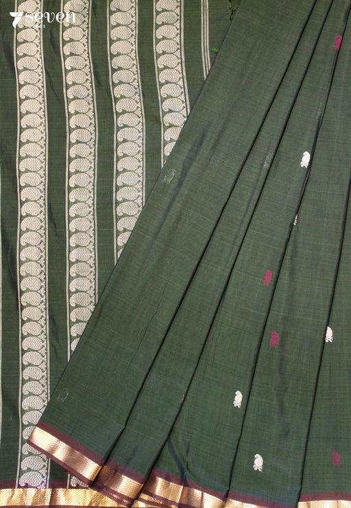 Ritvaya Signature Seven Handloom Green Bangalore Pure Cotton Saree - Seven Sarees - Saree - Seven Sarees