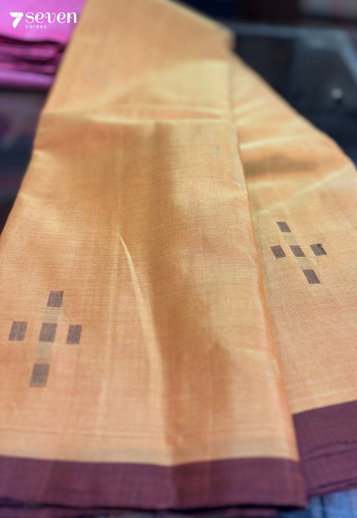Riva Signature Seven Handloom Orange/Yellow Bangalore Pure Cotton Saree - Seven Sarees - Saree - Seven Sarees