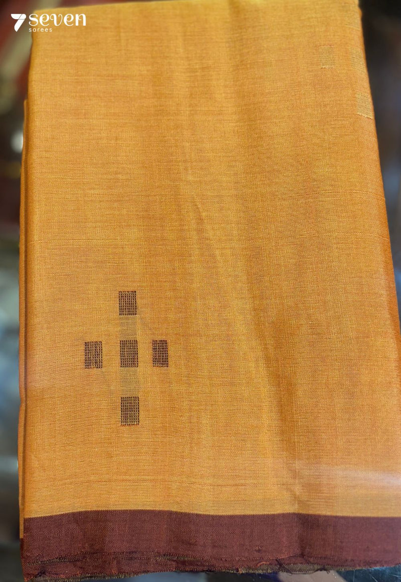 Riva Signature Seven Handloom Orange/Yellow Bangalore Pure Cotton Saree - Seven Sarees - Saree - Seven Sarees