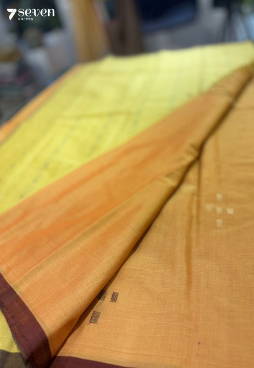 Riva Signature Seven Handloom Orange/Yellow Bangalore Pure Cotton Saree - Seven Sarees - Saree - Seven Sarees