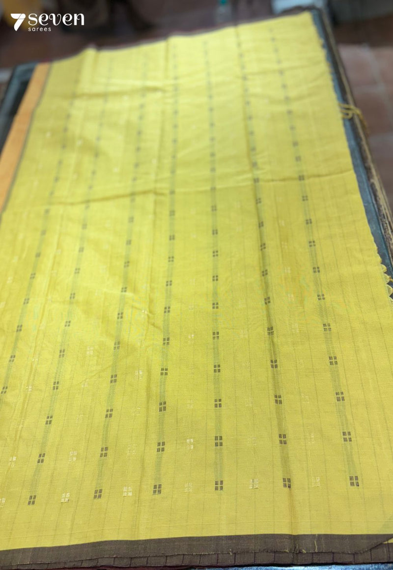 Riva Signature Seven Handloom Orange/Yellow Bangalore Pure Cotton Saree - Seven Sarees - Saree - Seven Sarees