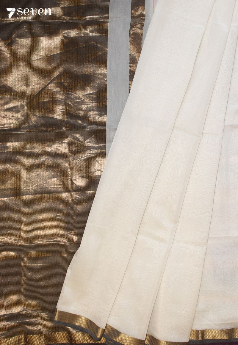 Rohmira Maheshwari Handloom Off White Silk Cotton Saree - Seven Sarees - Seven Sarees