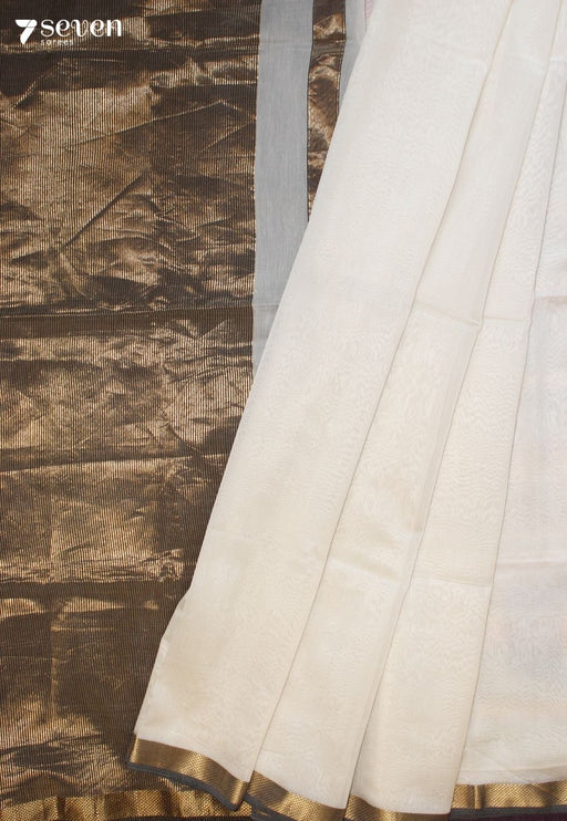 Rohmira Maheshwari Handloom Off White Silk Cotton Saree - Seven Sarees - Seven Sarees
