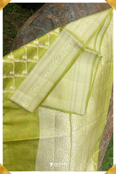 Rohni Benares Green Pure Silk Saree | Silk Mark Certified - Seven Sarees - Saree - Seven Sarees