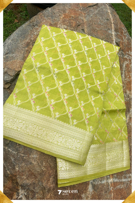 Rohni Benares Green Pure Silk Saree | Silk Mark Certified - Seven Sarees - Saree - Seven Sarees