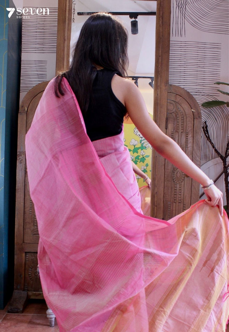 Rosemary Signature Seven Handloom Pink Bangalore Pure Cotton Saree - Seven Sarees - Saree - Seven Sarees
