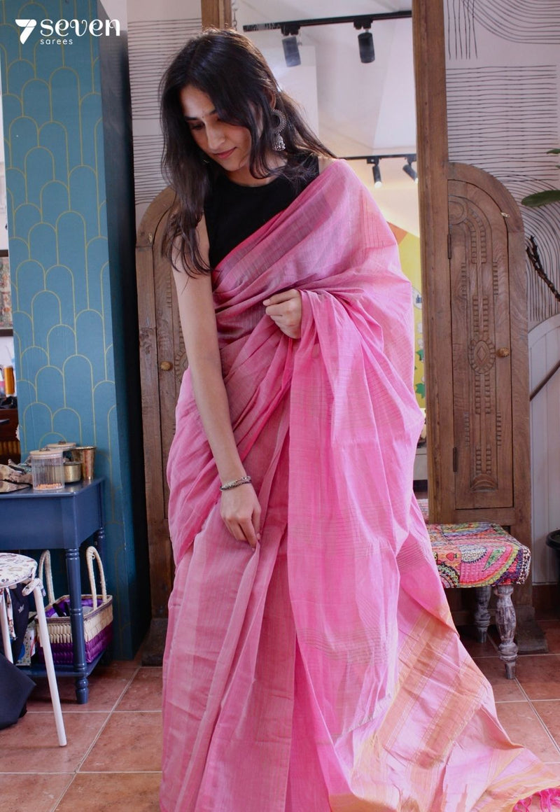 Rosemary Signature Seven Handloom Pink Bangalore Pure Cotton Saree - Seven Sarees - Saree - Seven Sarees