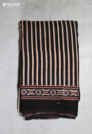 Roshil Kutch Black Pure Handmade Ajrakh 100% Cotton Saree - Seven Sarees - Saree - Seven Sarees