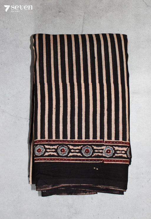 Roshil Kutch Black Pure Handmade Ajrakh 100% Cotton Saree - Seven Sarees - Saree - Seven Sarees